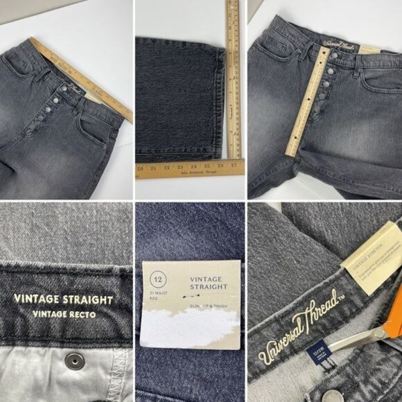 Universal Thread Gray Vintage Straight Cropped Jeans 31x26 Women's 12 NWT - Picture 4 of 15